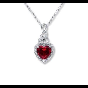 Red Ruby Heart Necklace Sterling Silver Chain